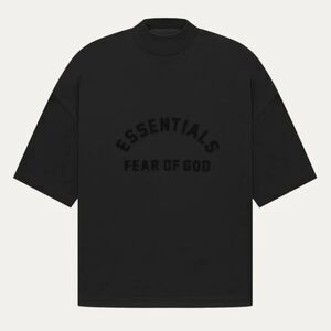 NWT FEAR OF GOD ESSENTIALS Logo-Appliquéd Mock-Neck T-Shirt, Black, Size M